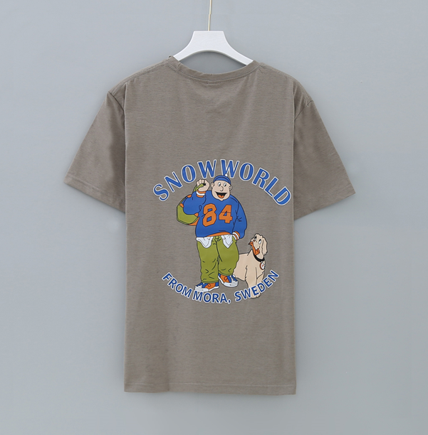 เสื้อยืดแฟชั่นสีน้ำตาลเอิร์ธโทน เสื้อยืดกันยุง สีกากี สีเบจ ลายลายการ์ตูน SNOWWORLD เสื้อคอตตอนแท้ ป้องกันยุง มีกลิ่นมิ้นต์ ไล่ยุงได้ ใส่สบายระบายอากาศ ลายสกรีนคมชัด แห้งไว