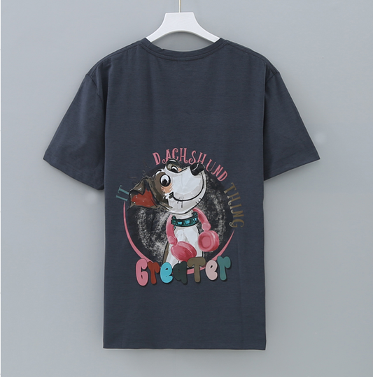 เสื้อยืดแฟชั่นสีดำ ลายสุนัขดัชชุน (Dachshund)  ราคาส่ง