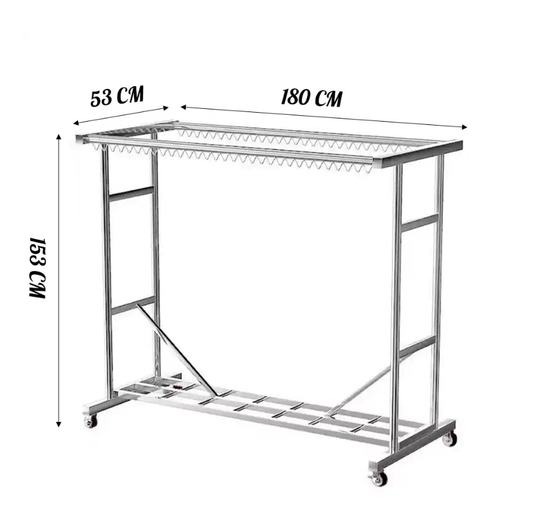 ลดแรง🔥 ราวตากผ้า 2 ราว 153*53*180 ซม. สินค้าจากโรงงาน วัสดุสแตนเลสกันน้ำ สินค้ามีความทนทาน แข็งแรง กันสนิม มีล้อเลื่อน