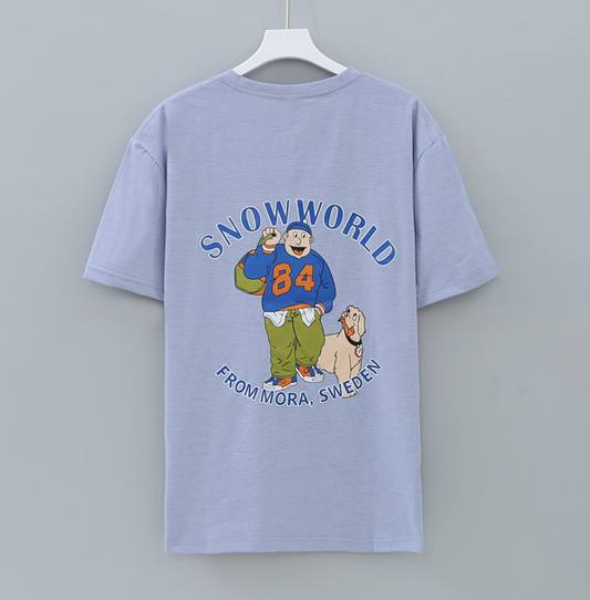 เสื้อยืดกันยุงสุดเท่ สีมวงพาสเทล สีม่วงอ่อน ลายการ์ตูน SNOWWORLD ผ้าคอตตอนแท้ ป้องกันยุง มีกลิ่นมิ้นต์ ไล่ยุงได้ ใส่สบายระบายอากาศ ลายสกรีนคมชัด แห้งไว 