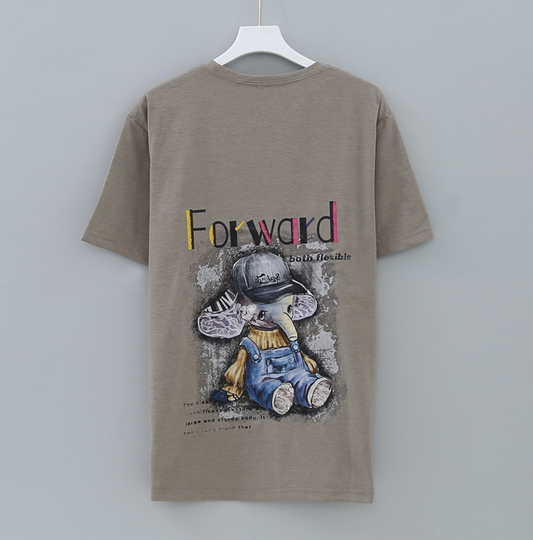 เสื้อยืดแฟชั่นสีน้ำตาลเอิร์ธโทน เสื้อยืดกันยุง สีกากี ลายช้างการ์ตูน “Forward”  เสื้อคอตตอนแท้ ป้องกันยุง มีกลิ่นมิ้นต์ ไล่ยุงได้ ใส่สบายระบายอากาศ ลายสกรีนคมชัด แห้งไว 