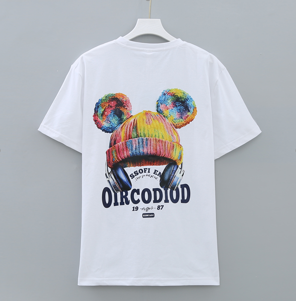 เสื้อยืดแฟชั่น ลายหมวกไหมพรมสีรุ้ง + หูปอมปอมสุดคิวท์  ราคาส่ง