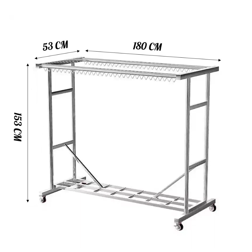 ลดแรง🔥 ราวตากผ้า 2 ราว 153*53*180 ซม. สินค้าจากโรงงาน วัสดุสแตนเลสกันน้ำ สินค้ามีความทนทาน แข็งแรง กันสนิม มีล้อเลื่อน 